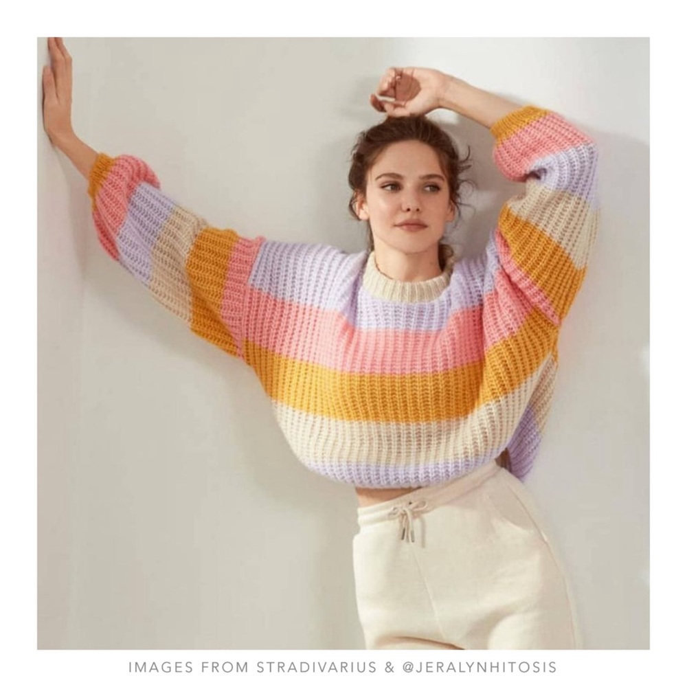 Stradivarius | Striped cropped sweater in Bubblegum Pink